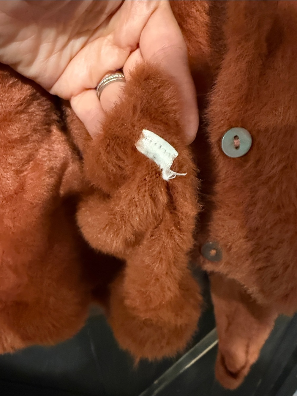 Button-Front Fuzzy Cardigan Sweater - Rust - Picture 3 of 5